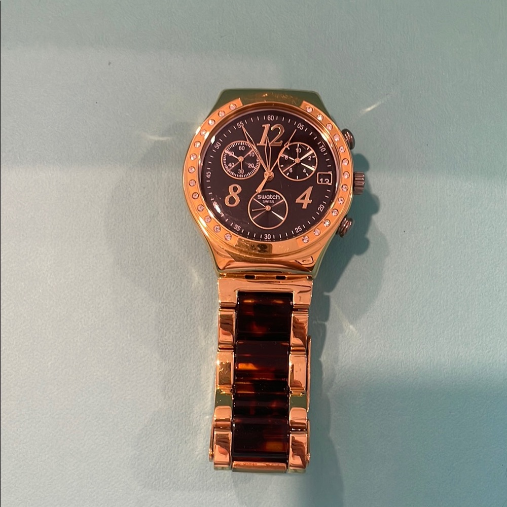 Swatch Gold and Black Chronograph Watch
